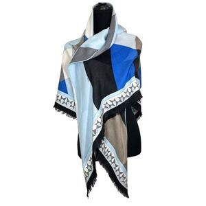 Emilio Pucci Firenze Oversized Triangle Shawl Fringe Geometric Wrap Made Italy